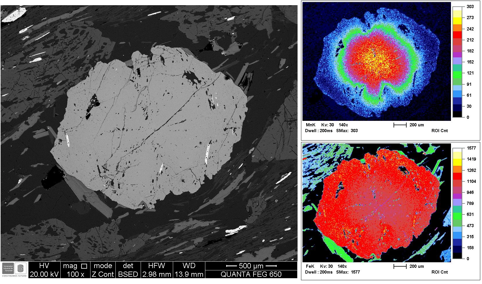 Garnet — BSE image with EDS elemental map
